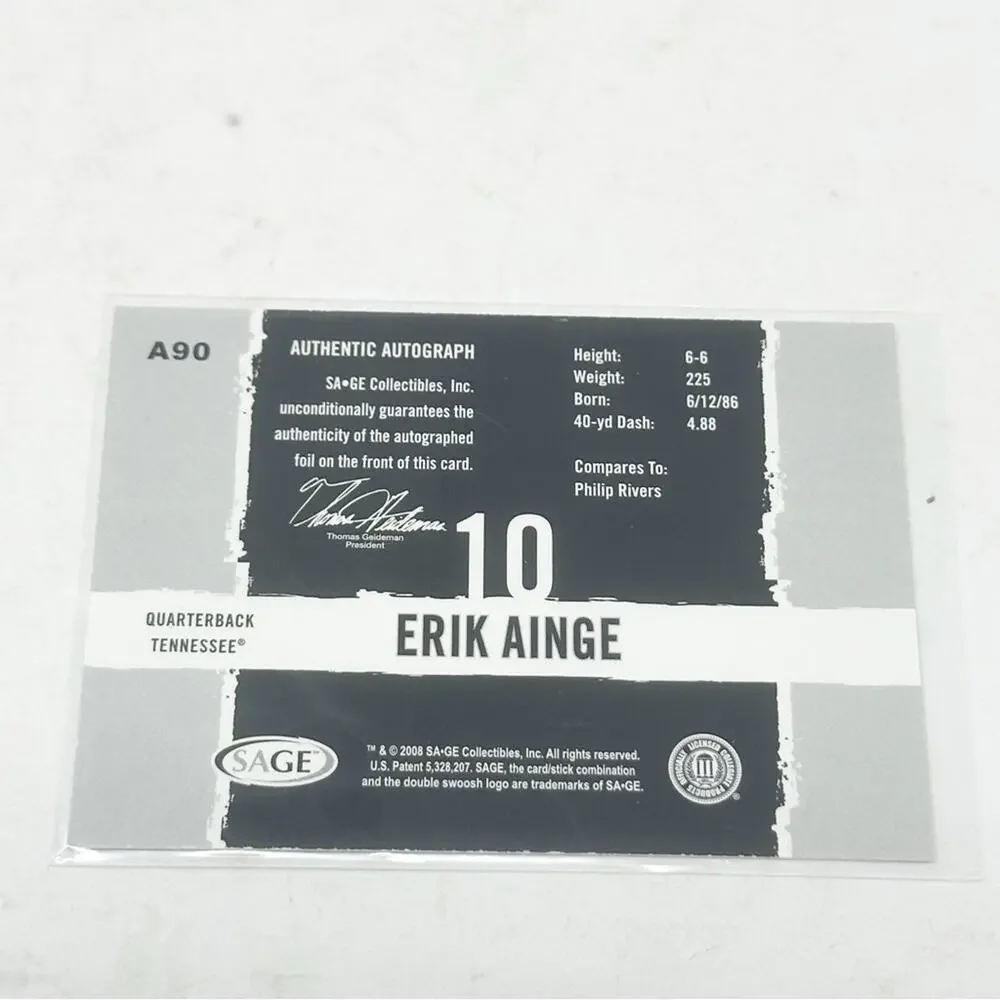 HIT Erik Ainge Autographed Football Card
